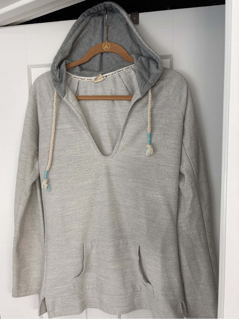 Roxy Light Gray Scoop-Neck Hooded Pullover